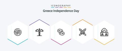 Griekenland onafhankelijkheid dag 25 lijn icoon pak inclusief kerk. gebouw. astrologie. zweten. zwaard vector