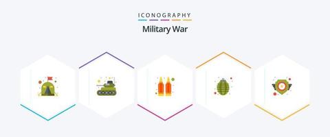 leger oorlog 25 vlak icoon pak inclusief kracht. kogels. wapen. bom vector