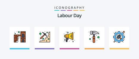 arbeid dag lijn gevulde 5 icoon pak inclusief concreet. hulpmiddel. mijnbouw. snijden. bijl. creatief pictogrammen ontwerp vector