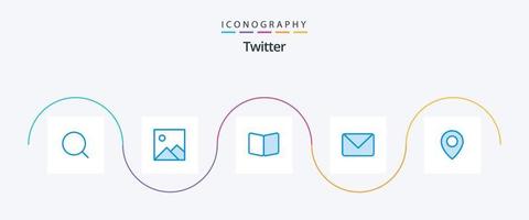 twitter blauw 5 icoon pak inclusief plaats. chatten. boek. sms. twitter vector