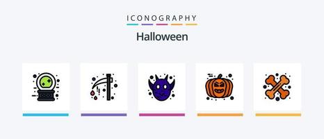 halloween lijn gevulde 5 icoon pak inclusief gezicht. halloween eng. kristal bal. geest. karakter. creatief pictogrammen ontwerp vector