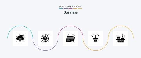 bedrijf glyph 5 icoon pak inclusief discussie. chatten. kaart. bloem pot. bloem vector