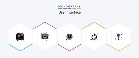 gebruiker koppel 25 glyph icoon pak inclusief opname. schakelaar. tijdopnemer. stroom. uit vector