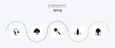 voorjaar glyph 5 icoon pak inclusief appel. de lente. groot. groente. wortel vector