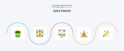 heilige Patrick vlak 5 icoon pak inclusief Iers. hoorns. guirlande. Iers. dag vector