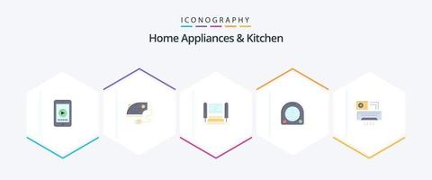 huis huishoudelijke apparaten en keuken 25 vlak icoon pak inclusief airco. huis. computer. verwarming. ventilator vector