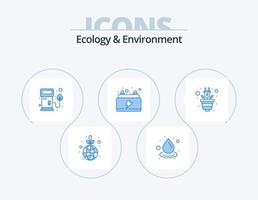 ecologie en milieu blauw icoon pak 5 icoon ontwerp. natuur. stroom. mondstuk. energie. auto vector