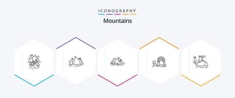 bergen 25 lijn icoon pak inclusief landschap. regenboog. berg. natuur. heuvel vector