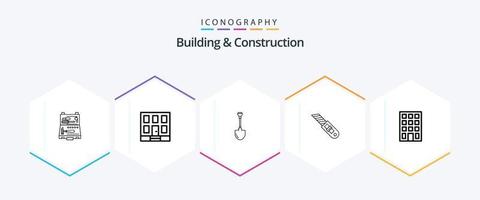gebouw en bouw 25 lijn icoon pak inclusief snijder. hulpmiddel. bouw. mes. reparatie vector