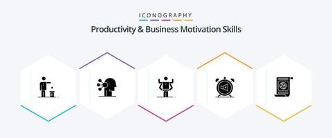 produktiviteit en bedrijf motivatie vaardigheden 25 glyph icoon pak inclusief geluid. stom. menselijk. klok. organisatie vector