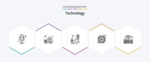 technologie 25 lijn icoon pak inclusief Wifi. techniek. energie. slim. computer vector