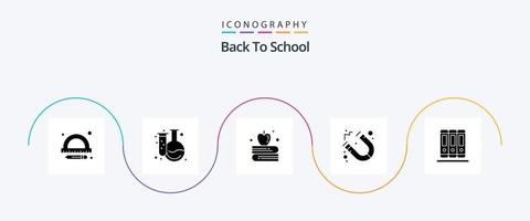terug naar school- glyph 5 icoon pak inclusief . bibliotheek. appel Aan boek. onderwijs. school- vector
