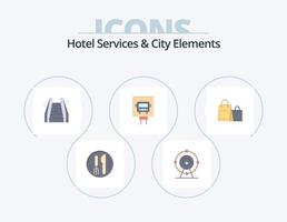 hotel Diensten en stad elementen vlak icoon pak 5 icoon ontwerp. handtas. openbaar. trap. teken. bus vector
