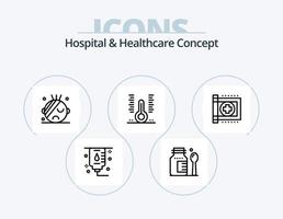 ziekenhuis en gezondheidszorg concept lijn icoon pak 5 icoon ontwerp. thermometer. ziekenhuis. kosten. gezondheidszorg. medisch vector