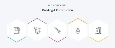 gebouw en bouw 25 lijn icoon pak inclusief idee. licht. hulpmiddelen. hulpmiddelen. vroeg vector
