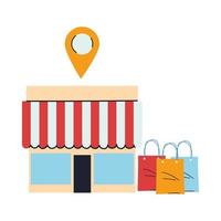 winkel met merchandise en locatiepin vector