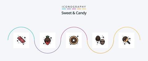 zoet en snoep lijn gevulde vlak 5 icoon pak inclusief suiker. snoep. donut. snoepgoed. toetje vector