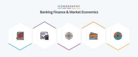 bank financiën en markt economie 25 gevulde lijn icoon pak inclusief bedrijf. doelwit. boekhouding. rapport. berekening vector