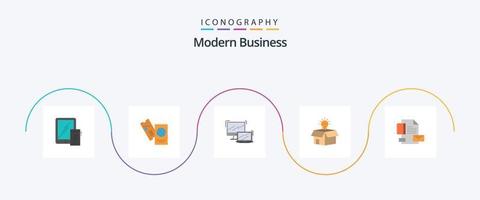 modern bedrijf vlak 5 icoon pak inclusief idee. doos. reizen. technologie. laptop vector