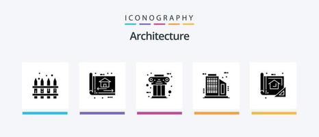 architectuur glyph 5 icoon pak inclusief plan. bedrijf. ontwerp. gebouw. kolom. creatief pictogrammen ontwerp vector