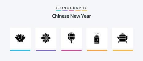 Chinese nieuw jaar glyph 5 icoon pak inclusief lantaarn. jaar. bloem. nieuwe. China. creatief pictogrammen ontwerp vector