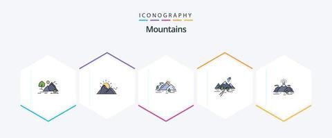 bergen 25 gevulde lijn icoon pak inclusief landschap. natuur. natuur. berg. landschap vector