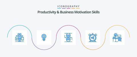 produktiviteit en bedrijf motivatie vaardigheden blauw 5 icoon pak inclusief geluid. stom. inspirerend. klok. Zandloper vector