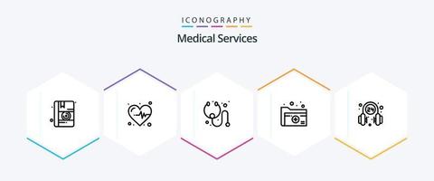 medisch Diensten 25 lijn icoon pak inclusief onderhoud. medisch. stethoscoop. hoofdtelefoon. medisch vector