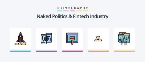 naakt politiek en FinTech industrie lijn gevulde 5 icoon pak inclusief kaart. analyse. geld. financiën. analyses. creatief pictogrammen ontwerp vector