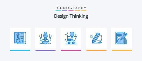 ontwerp denken blauw 5 icoon pak inclusief darwing. licht lamp. beginnen. idee. winkelen. creatief pictogrammen ontwerp vector