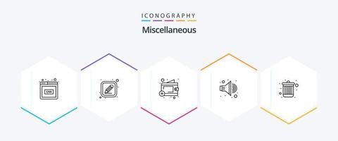 Diversen 25 lijn icoon pak inclusief verwijderen. toevoegen. geluid. spreker vector