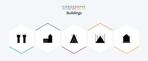 gebouwen 25 glyph icoon pak inclusief . hut. Islamabad. huis. gebouw vector