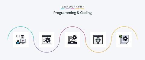 programmering en codering lijn gevulde vlak 5 icoon pak inclusief codering. app. ontwikkeling. ontwikkeling. codering vector