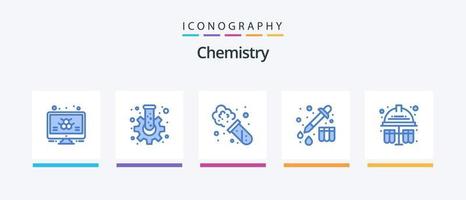 chemie blauw 5 icoon pak inclusief moeilijk hoed. test buizen. chemie. testen. apparaat. creatief pictogrammen ontwerp vector
