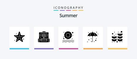 zomer glyph 5 icoon pak inclusief fabriek. strand. strand. nat. paraplu. creatief pictogrammen ontwerp vector