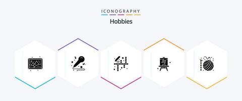 hobby's 25 glyph icoon pak inclusief haken. bal. activiteiten. hobby. ezel vector