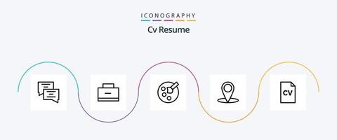 CV hervat lijn 5 icoon pak inclusief . kaart . school- tas. plaats . verf vector