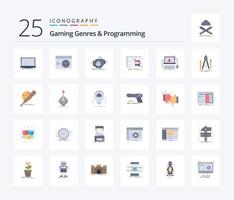 gaming genres en programmering 25 vlak kleur icoon pak inclusief strategie. spel. software. prestatie. machine vector