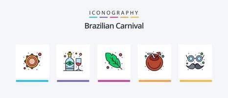 braziliaans carnaval lijn gevulde 5 icoon pak inclusief paraplu. wild. alcohol. vogel. carnaval. creatief pictogrammen ontwerp vector