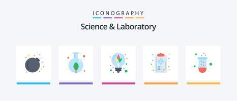 wetenschap vlak 5 icoon pak inclusief testen. logica. lamp. kennis. klembord. creatief pictogrammen ontwerp vector