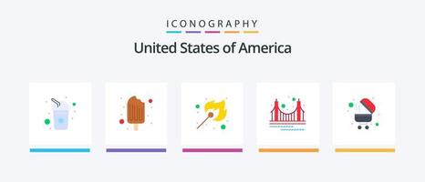 Verenigde Staten van Amerika vlak 5 icoon pak inclusief barbecue. mijlpaal. camping. gouden. brug. creatief pictogrammen ontwerp vector