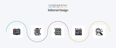 redactioneel ontwerp lijn gevulde vlak 5 icoon pak inclusief vergroten. schoolboek. document. boek. idee vector