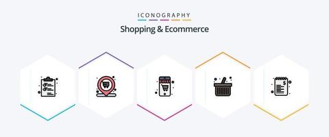 boodschappen doen en ecommerce 25 gevulde lijn icoon pak inclusief uitverkoop. handel. kar. winkelen. kar vector