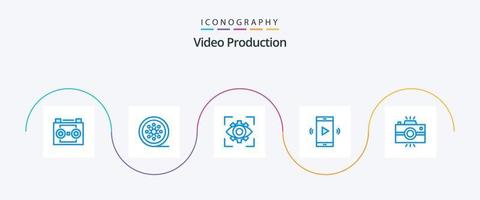 video productie blauw 5 icoon pak inclusief Open volume. versterker. plakband haspel. visie. verbeelding vector