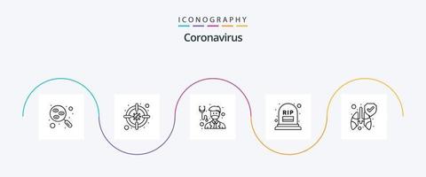 coronavirus lijn 5 icoon pak inclusief beschermen. sterfte. dokter. graf. geneeskunde vector