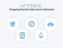 winkelen kleinhandel en video spel elementen blauw icoon pak 5 icoon ontwerp. gamepad. draadloze. winkelen. joystick. kompas vector