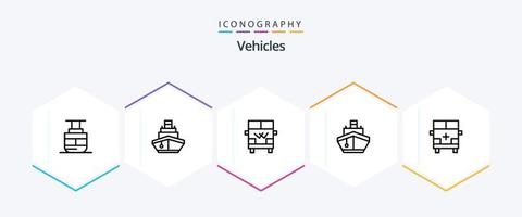 voertuigen 25 lijn icoon pak inclusief voertuigen. vervoer. voertuigen. schip. voertuig vector