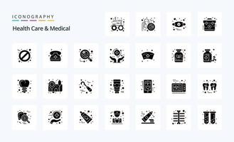 25 Gezondheid zorg en medisch solide glyph icoon pak vector