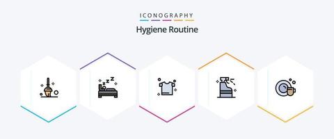 hygiëne routine- 25 gevulde lijn icoon pak inclusief . beker. drogen. gerecht. wasmiddel vector