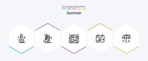 zomer 25 lijn icoon pak inclusief paraplu. zon. koffer. datum. strand vector